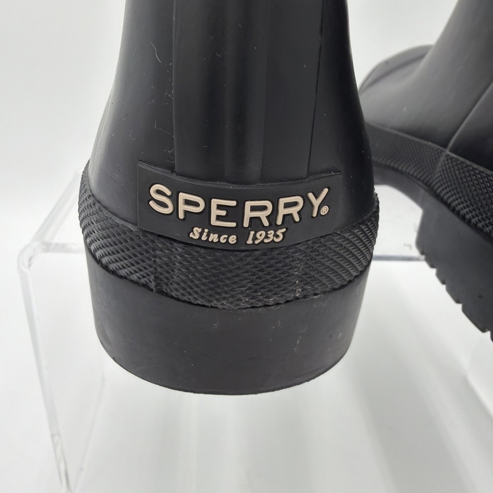 Sperry Top-Sider Walker Wind Quilted Black Nylon Rubber Rain Boots Women's Sz 7M - Picture 5 of 7
